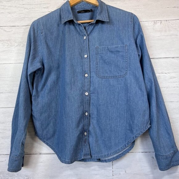 Prana Shirt Womens SZ Small Washed Out Denim Chambray 100% Organic Cotton Simple - Picture 9 of 15